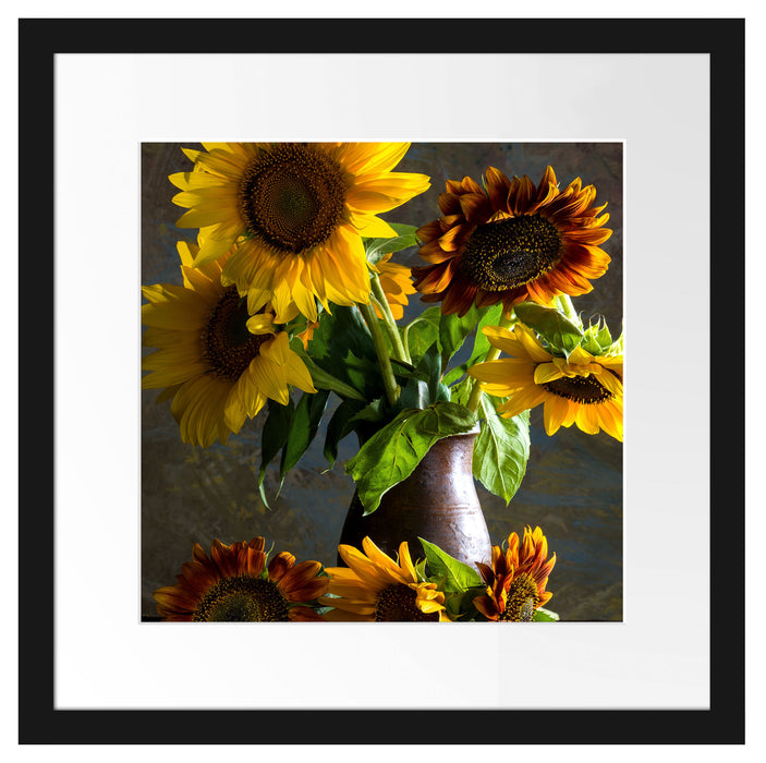 Sonnenblumen in edler Vase Passepartout Quadratisch 40x40