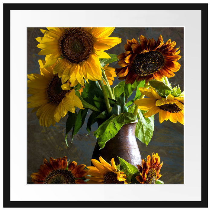 Sonnenblumen in edler Vase Passepartout Quadratisch 55x55