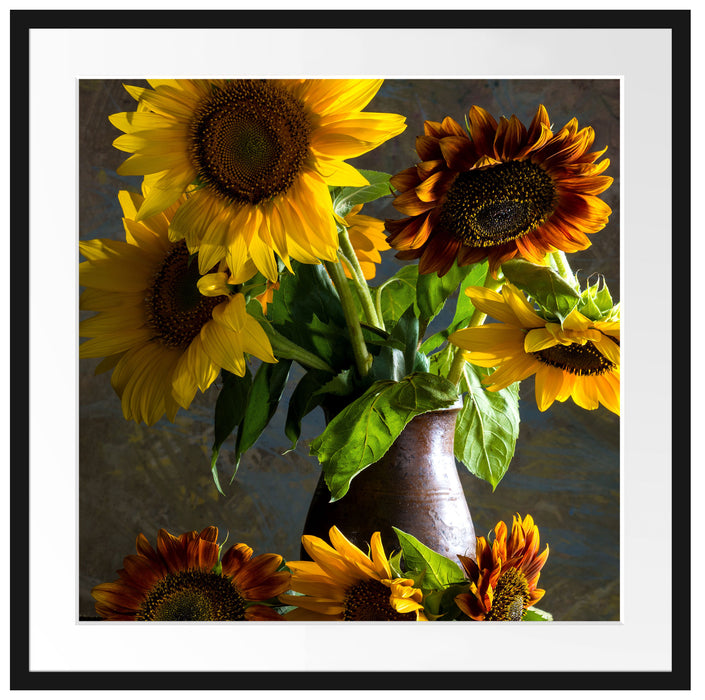 Sonnenblumen in edler Vase Passepartout Quadratisch 70x70