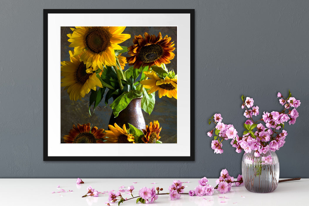 Sonnenblumen in edler Vase Quadratisch Passepartout Dekovorschlag