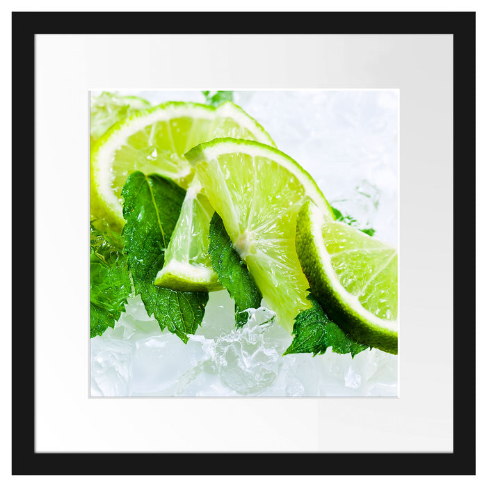 Limetten und Minze im Eis Passepartout Quadratisch 40x40