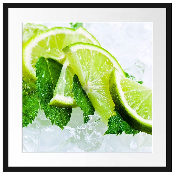 Limetten und Minze im Eis Passepartout Quadratisch 55x55
