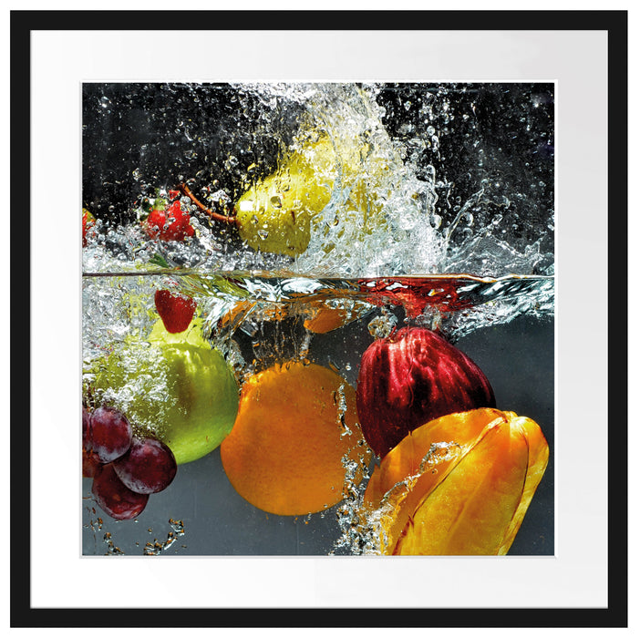 Früchte fallen ins Wasser Passepartout Quadratisch 55x55