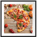 Pizza Italia auf Holztisch Passepartout Quadratisch 70x70
