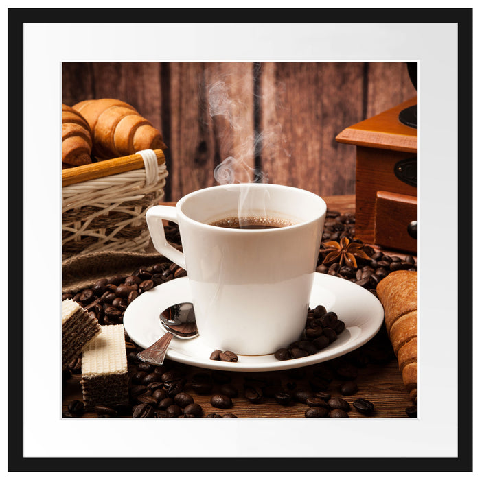 heißer aufgebrühter Kaffee Passepartout Quadratisch 55x55