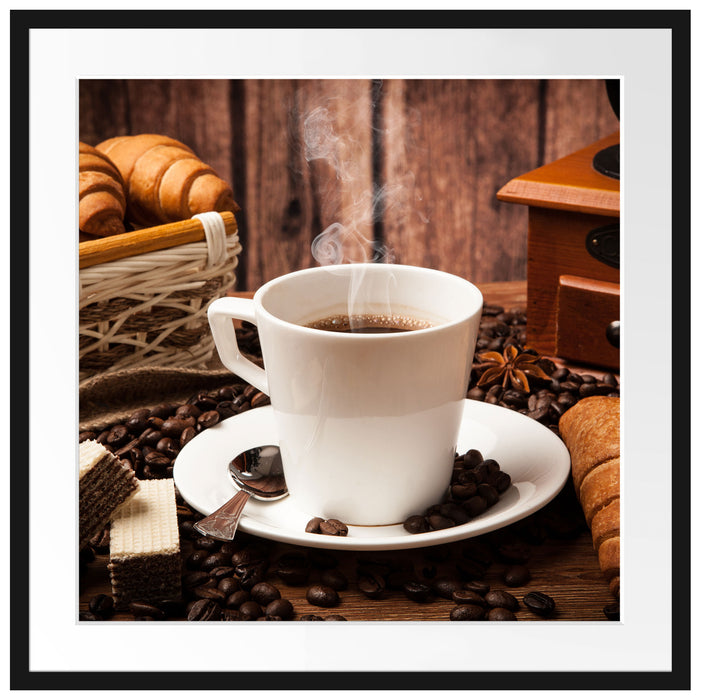 heißer aufgebrühter Kaffee Passepartout Quadratisch 70x70