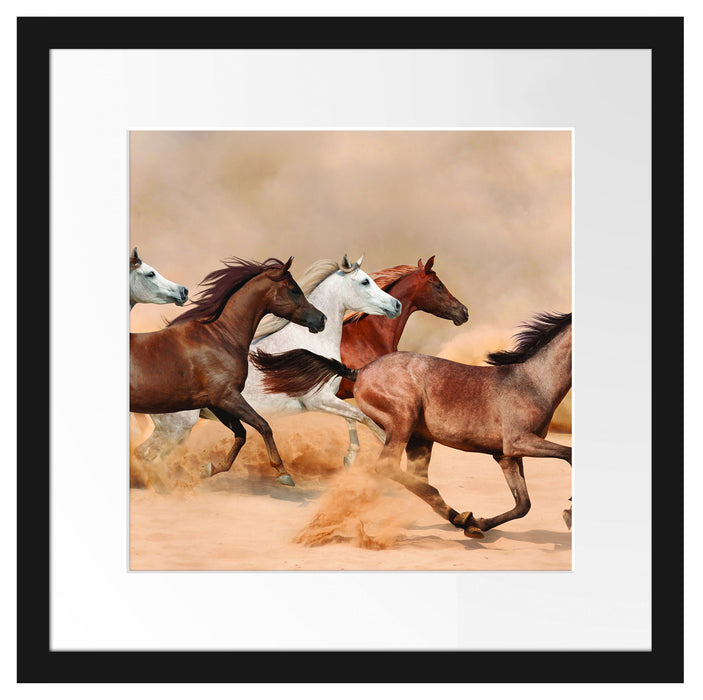 Western Pferde in Wüste Passepartout Quadratisch 40x40