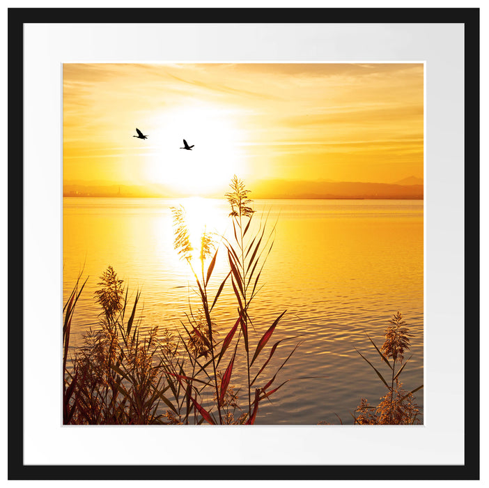 Sonnenuntergang am See Passepartout Quadratisch 55x55