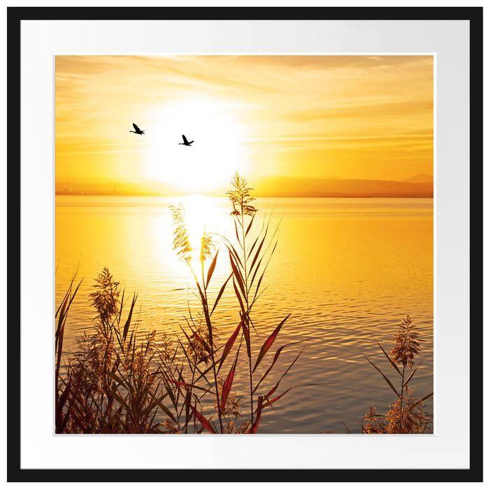 Sonnenuntergang am See Passepartout Quadratisch 70x70
