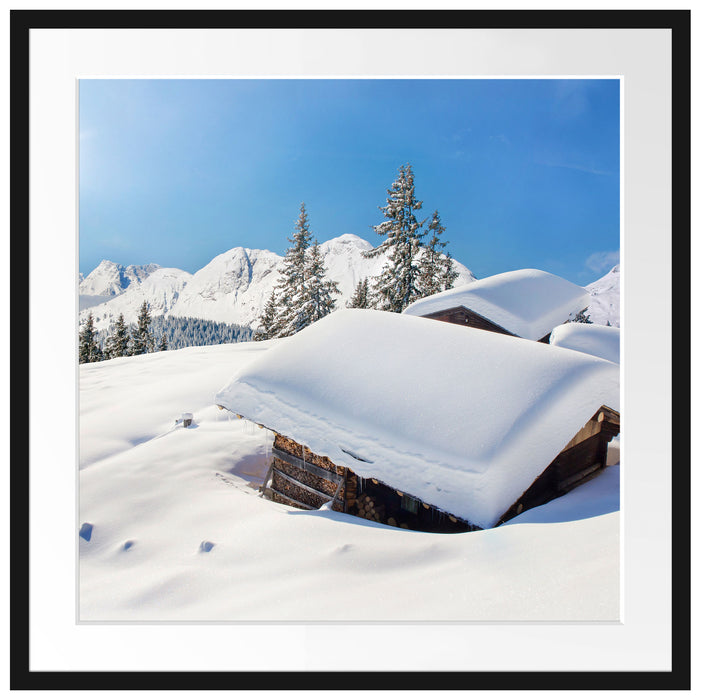 Berghütten in den Alpen Passepartout Quadratisch 70x70