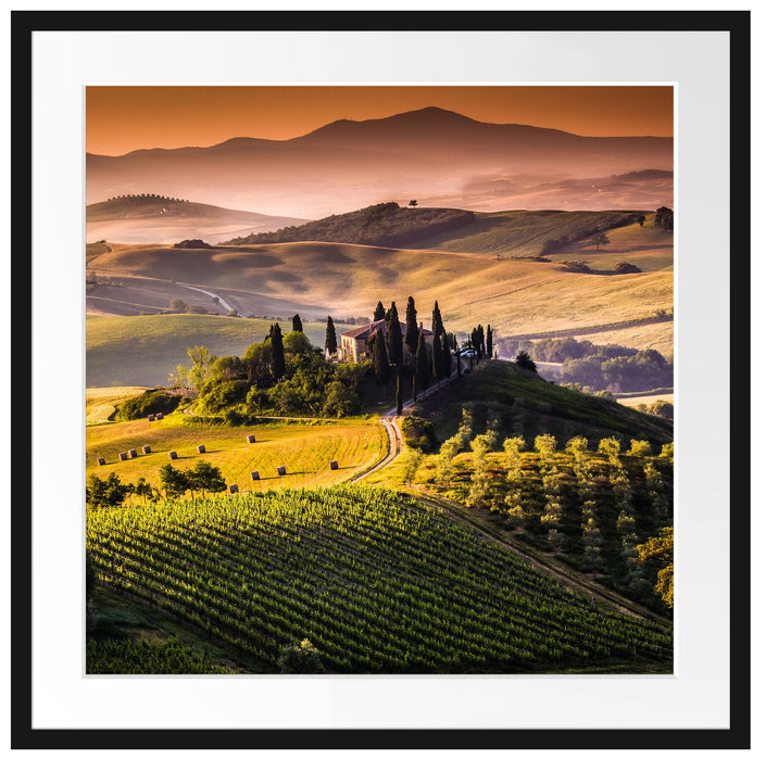 Wunderschöne Toskana Landschaft Passepartout Quadratisch 70x70