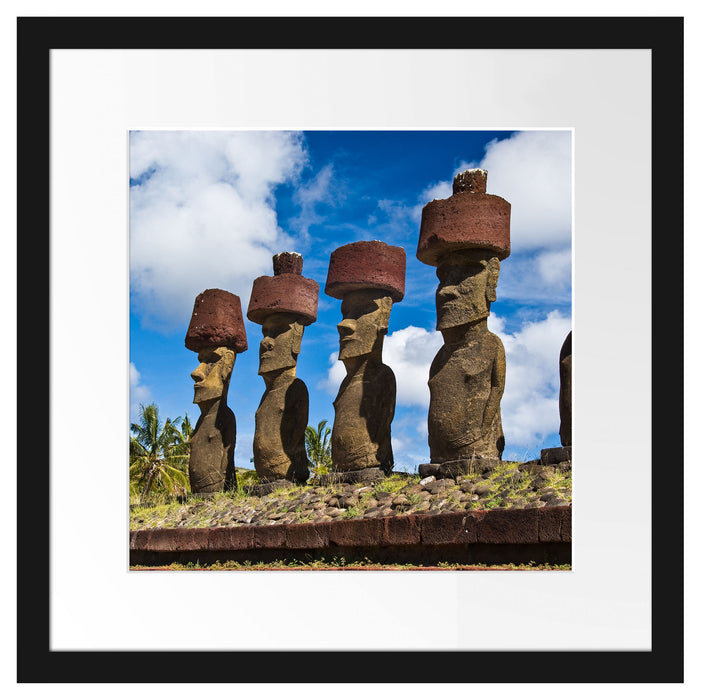 Moai Statuen Osterinseln Passepartout Quadratisch 40x40