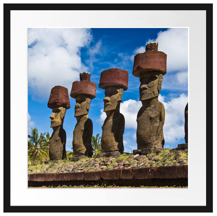 Moai Statuen Osterinseln Passepartout Quadratisch 55x55
