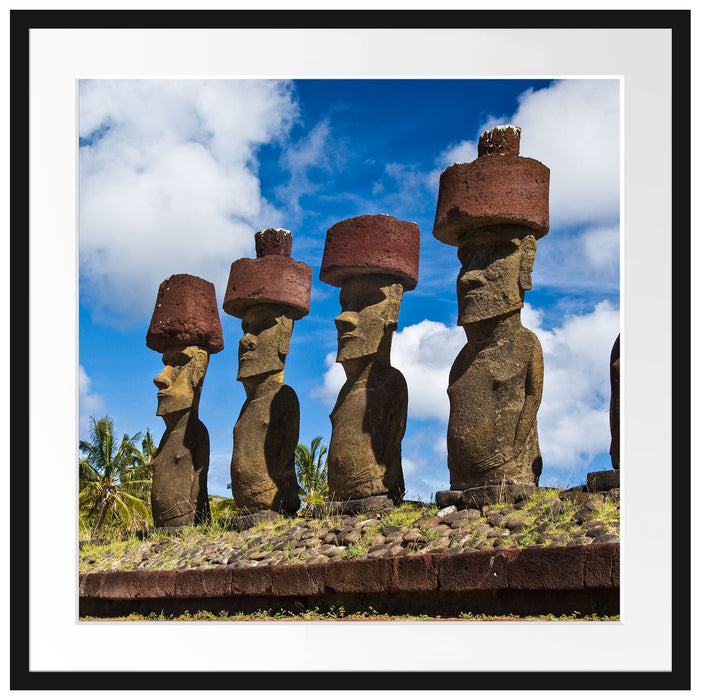 Moai Statuen Osterinseln Passepartout Quadratisch 70x70