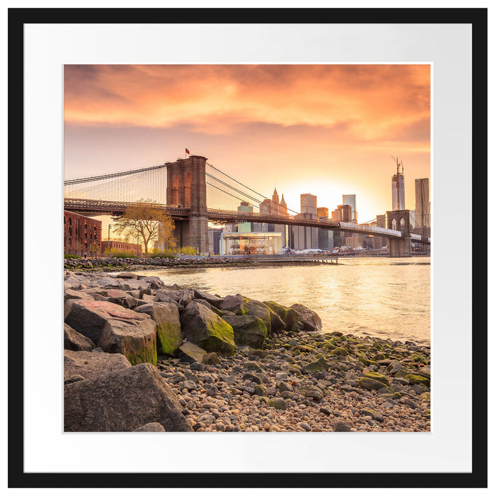 Brooklyn Bridge Sonnenuntergang Passepartout Quadratisch 55x55
