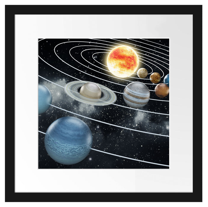 Sonnensystem mit unseren Planeten Passepartout Quadratisch 40x40