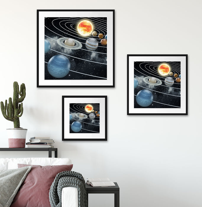 Sonnensystem mit unseren Planeten Quadratisch Passepartout Wohnzimmer
