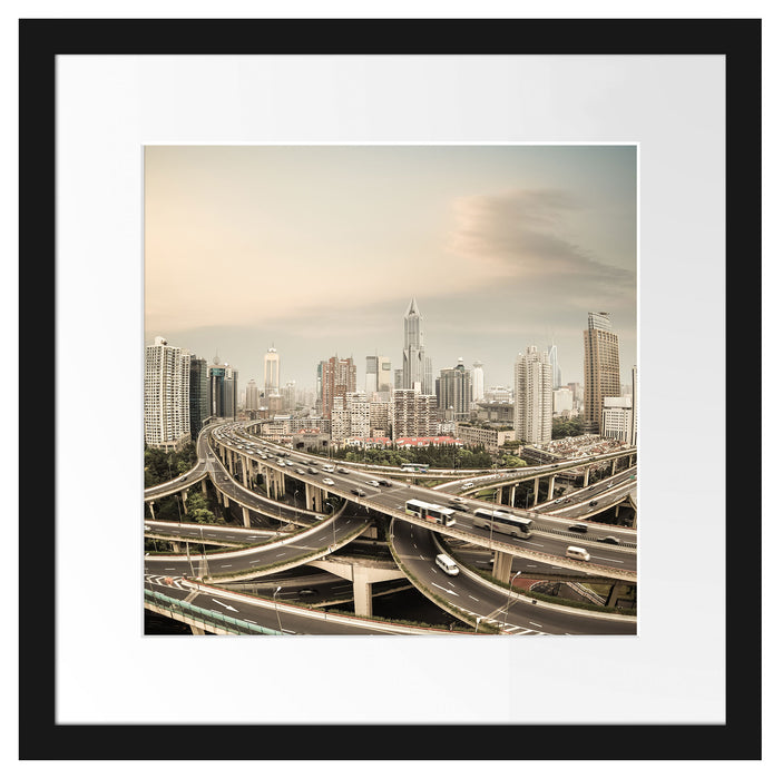 Beeindruckende Shanghai Autobahn Passepartout Quadratisch 40x40