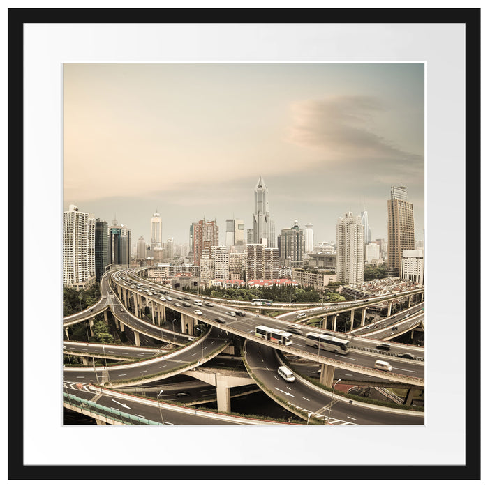 Beeindruckende Shanghai Autobahn Passepartout Quadratisch 55x55