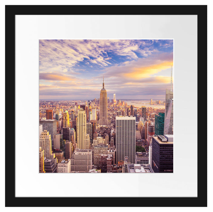Skyline New York Sonnenuntergang Passepartout Quadratisch 40x40