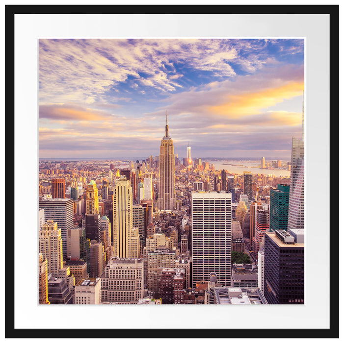 Skyline New York Sonnenuntergang Passepartout Quadratisch 70x70