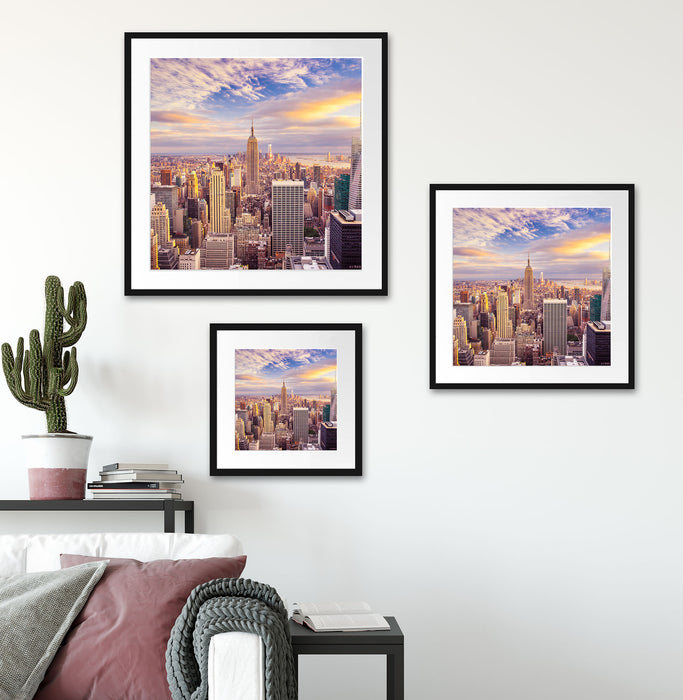 Skyline New York Sonnenuntergang Quadratisch Passepartout Wohnzimmer