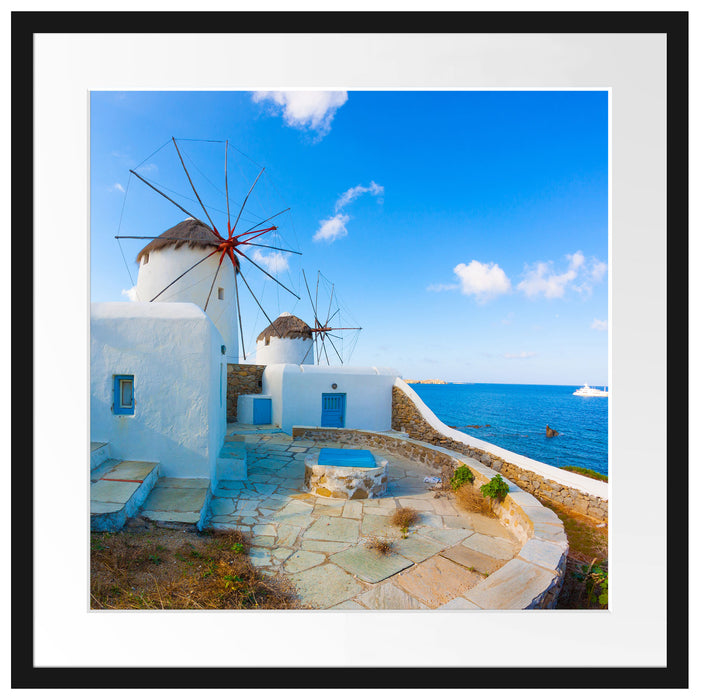 Windmühlen im Mittelmeer Passepartout Quadratisch 55x55