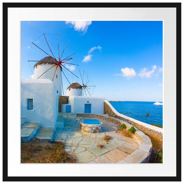 Windmühlen im Mittelmeer Passepartout Quadratisch 70x70