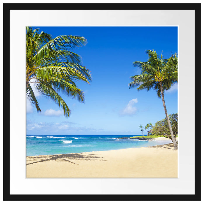 Wunderschöner Strand mit Palmen Passepartout Quadratisch 55x55