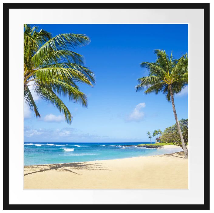 Wunderschöner Strand mit Palmen Passepartout Quadratisch 70x70