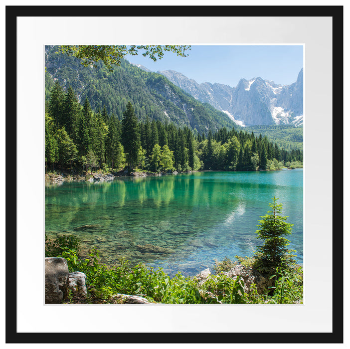 Wunderschöner See im Wald Passepartout Quadratisch 55x55