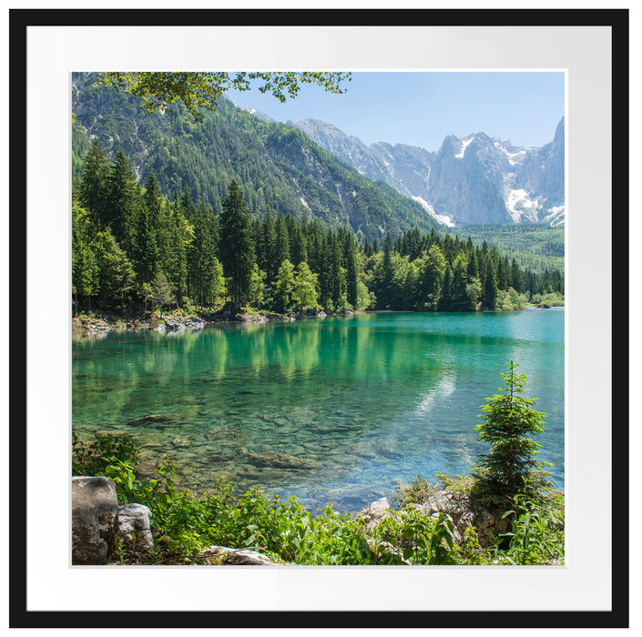Wunderschöner See im Wald Passepartout Quadratisch 70x70