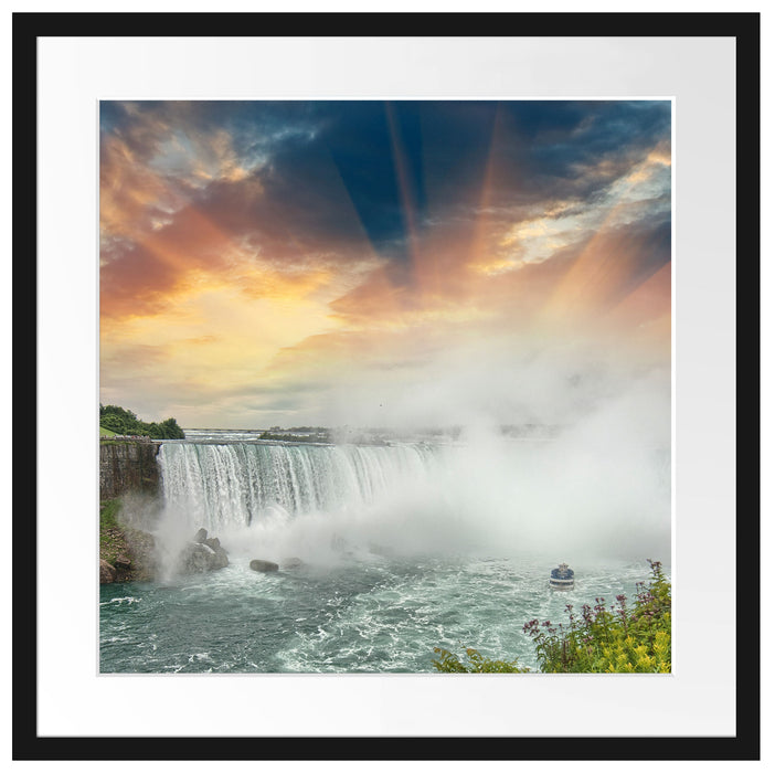Niagarafälle bei Sonnenuntergang Passepartout Quadratisch 55x55