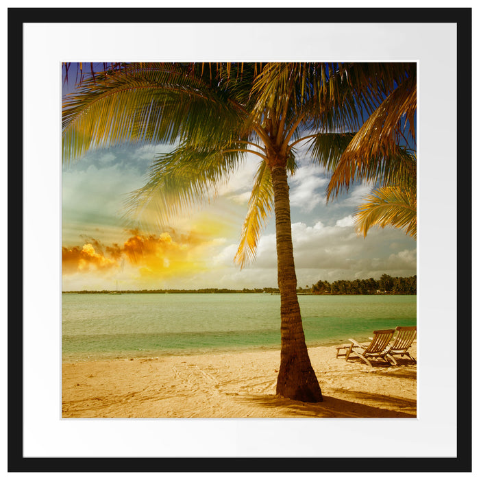 Liegestühle Strand Urlaub Passepartout Quadratisch 55x55