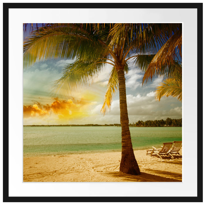 Liegestühle Strand Urlaub Passepartout Quadratisch 70x70