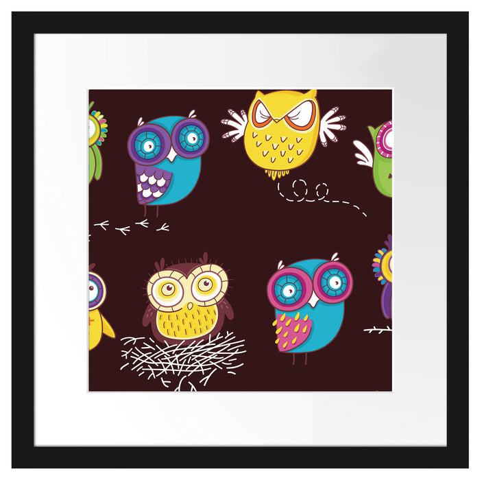 Verrückte Eulen für Kinder Passepartout Quadratisch 40x40