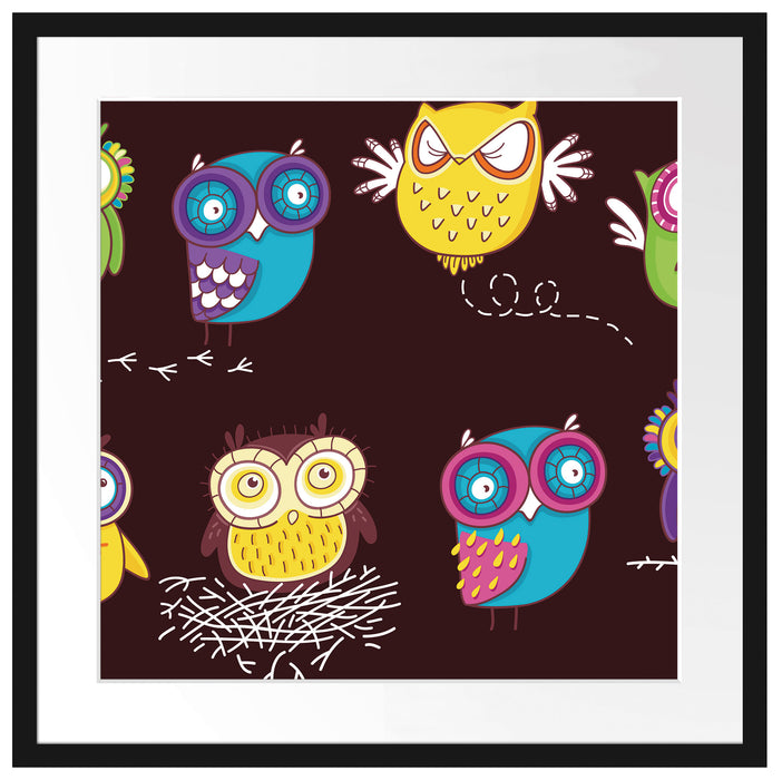 Verrückte Eulen für Kinder Passepartout Quadratisch 55x55