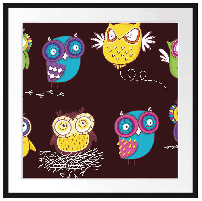 Verrückte Eulen für Kinder Passepartout Quadratisch 70x70