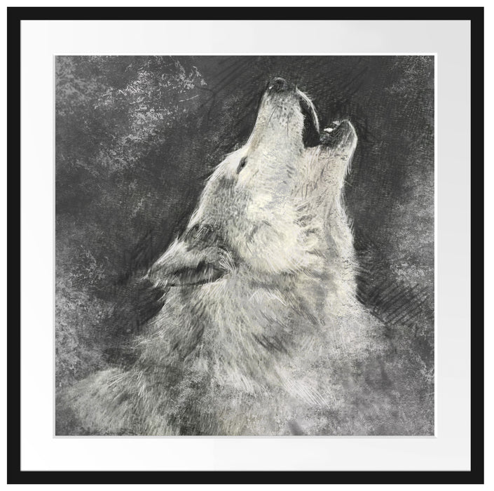 Heulender Wolf Kunst Passepartout Quadratisch 70x70