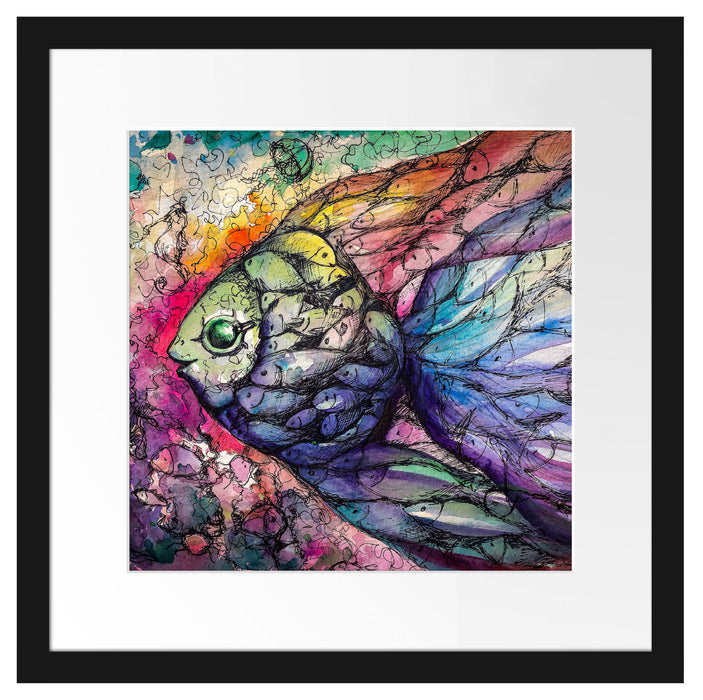 Bunte Fische Kunst Passepartout Quadratisch 40x40