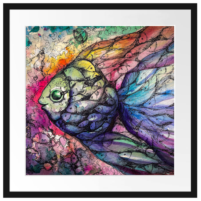 Bunte Fische Kunst Passepartout Quadratisch 55x55