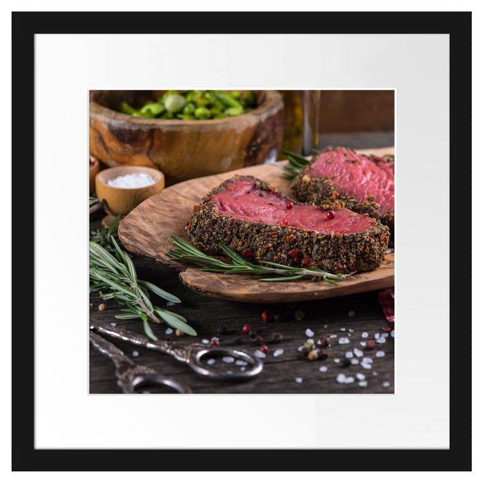 Leckeres Steak Passepartout Quadratisch 40x40