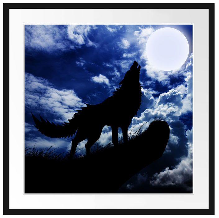 Wolf im Mondschein Passepartout Quadratisch 70x70