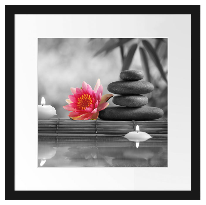 Seerose Zen Steine Kerzen Passepartout Quadratisch 40x40