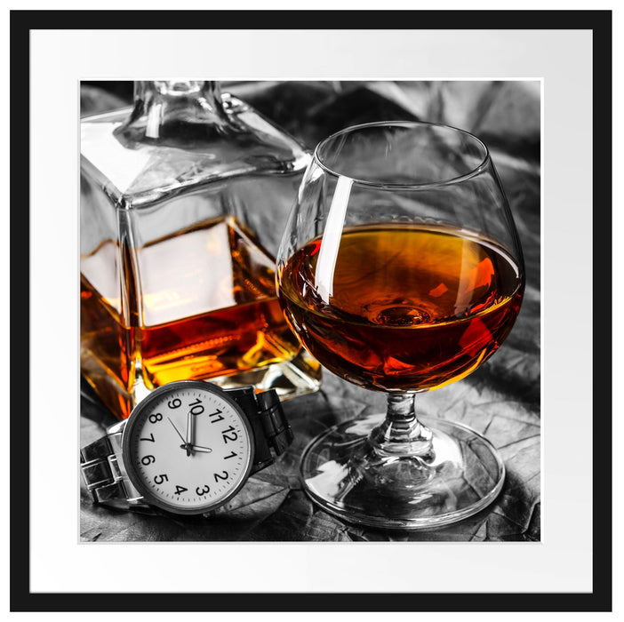 Man Things mit Whiskey und Uhr Passepartout Quadratisch 55x55