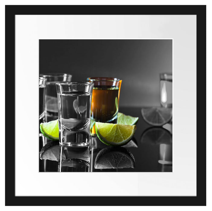 Tequila Shots mit Limetten Passepartout Quadratisch 40x40