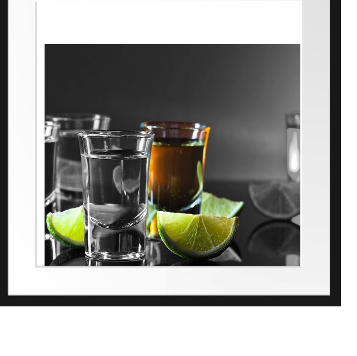 Tequila Shots mit Limetten Passepartout Quadratisch 55x55