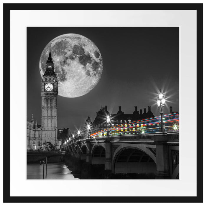 Big Ben mit Mond London Passepartout Quadratisch 55x55