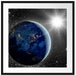 Erde mit Sonne im Weltall Passepartout Quadratisch 70x70