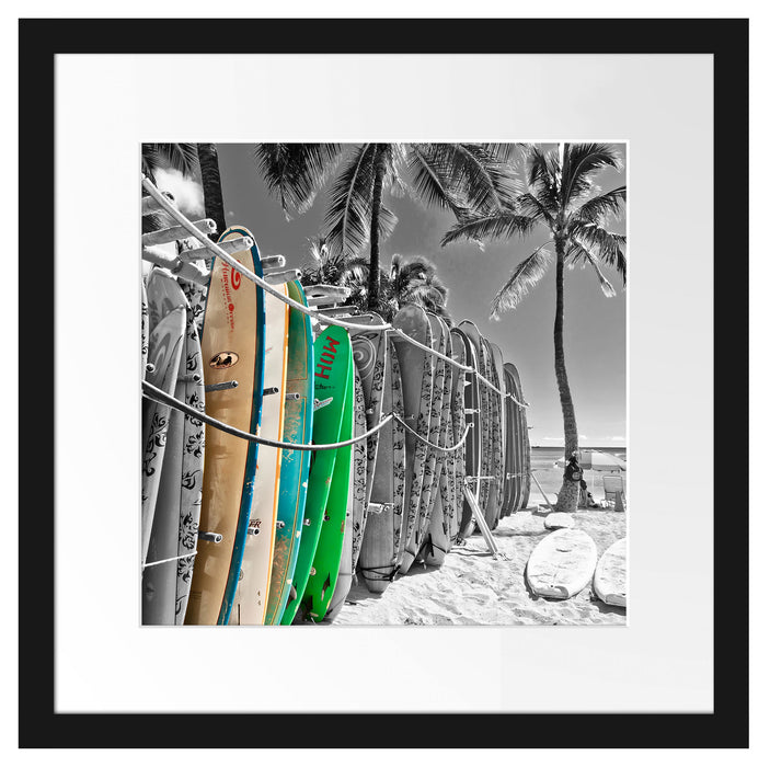 bunter Surfboards am Strand Passepartout Quadratisch 40x40